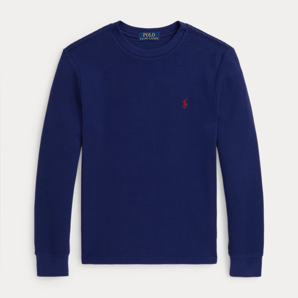 Polo by Ralph Lauren Kids Navy Blue Cotton Waffle Long Sleeve Jersey Tee
